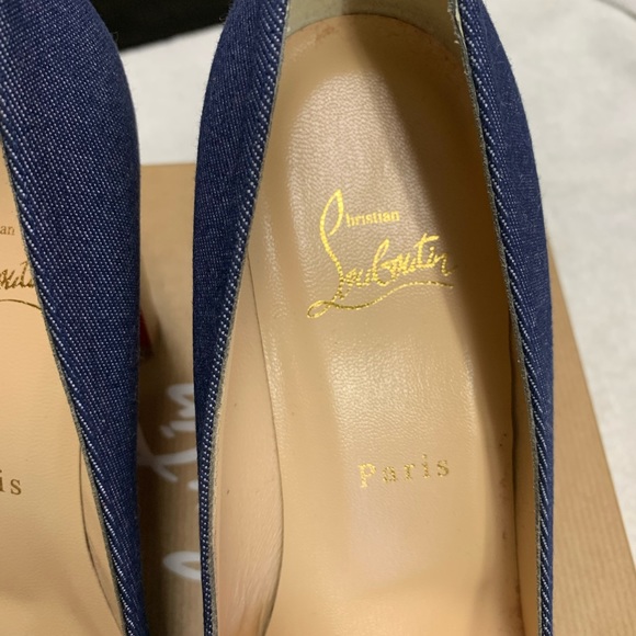 Christian Louboutin London Buche 85 Denim Block Heels Pumps - Picture 6 of 12